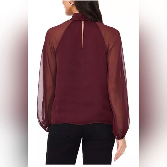 1.STATE Mock Neck Raglan Long Sleeve Blouse NWOT Size Large Burgandy - Picture 2 of 6